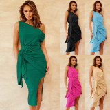 Women's One Shoulder Dresses Sleeveless Ruched Bodycon Cocktail Party Dress
