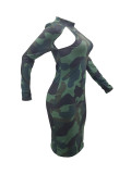 Casual Camouflage Print Midi Dress