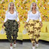 Camouflage Print Ruffle Casual Trousers