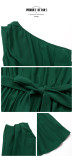 Women's New Solid Color Slope Neck Single Shoulder Midi Dress
