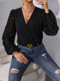 Women Tops V Neck Woven Jacquard Sleeves All-in-one Rompers
