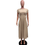 Fashion High Plicated Waist Slant Pocket Dress