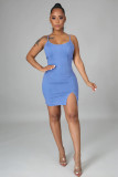 Solid Color Spaghetti Straps Fitted Sleeveless Dresses