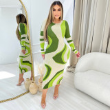 Women Print Pit Long Sleeve Maxi Dress