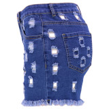 High Quality Solid Color Ripped High Waist Elastic Women's Denim Pants