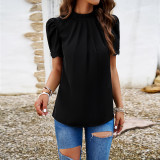 Women's Bubble Short Sleeve Shirt With Stand Collar