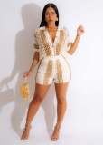 Women's Clothing Hollow See Through Lapel Knitted Shorts Outfits