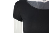 Solid Color U-neck Splicing Summer Knitted Short Sleeve T-shirt