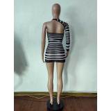 Fashion Women's Striped Mesh Sexy Through Mini Bodycon Dress