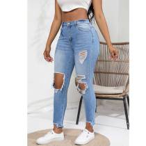 Women Ripped Jeans Slim Stretch Distressed Destroyed Retro Denim Pants