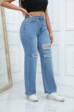 Women's Sexy Denim Trousers Street High-Rise Ripped Washed Jeans