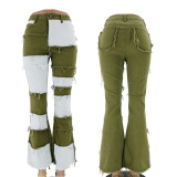 Fashion Patchwork High Waist Tight Hip Horn Women's Denim Trousers