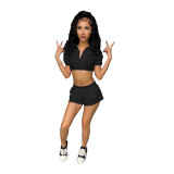 Women 2 Piece Set Outfits Ruched Tracksuit Mini Shirt and Shorts