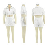Women 2 Piece Set Outfits Ruched Tracksuit Mini Shirt and Shorts
