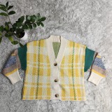 Knitted Cardigan Contrast Color Loose Women's Sweater