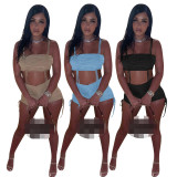 Women Casual Straps Lace-Up Top and Shorts Two Piece Set