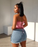 (Pre Order)Casual Sexy Slim Fit Stretch Denim Bodycon Skirts