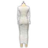 Women's Bodycon Long Sleeves Ruched Square Neck Party Club Midi Dress