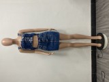 (Pre Order)Sexy Solid Buttons Backless Spaghetti Strap Sleeveless Denim Two Pieces