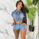 (Pre Order)Sleeveless Irregular Stretch Lace Up Denim Mid-rise Trouser Sets