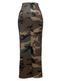 Women Printed Camouflage Slit Skirt