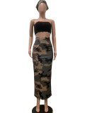 Women Printed Camouflage Slit Skirt