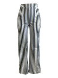 Black Striped Printed High Waist Straight Casual Wide Leg Pants