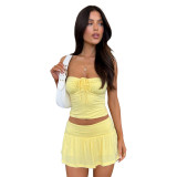 Sexy Strapless Wrapped Tube Top and Pleated Double-layer Culottes Two-piece Outfits
