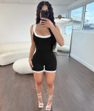 Fashion Contrasting Color Pit Backless Sleeveless Shorts Rompers