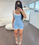 Fashion Contrasting Color Pit Backless Sleeveless Shorts Rompers
