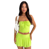 Sexy Strapless Wrapped Tube Top and Pleated Double-layer Culottes Two-piece Outfits