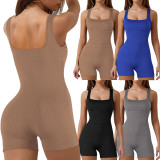 Casual Sleeveless Backless Solid Color Skinny Athletic 1 Piece Rompers