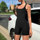 Solid Color Hollow Halter Backless One Piece Sports Shorts Rompers
