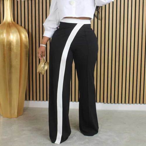 Solid Color Patchwork Casual Pants