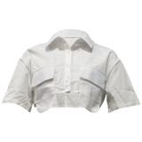 Women's Short Sleeve Unique Solid Crop Shirt
