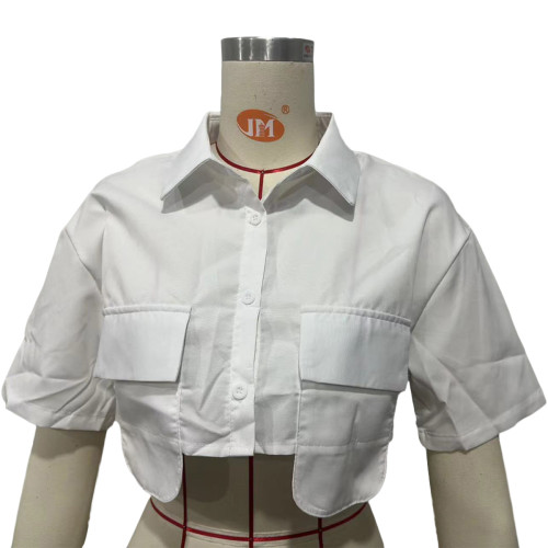 Women's Short Sleeve Unique Solid Crop Shirt