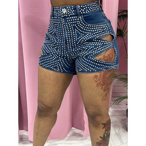 (PreOrder)Summer Hot Drilling Ripped Washed Tight Sexy Stretch Short Jeans