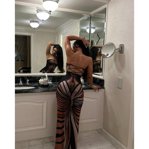Sexy Backless Printed Strapless Slit High Waist Long Dresses