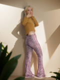 Bohemian Flared Pants Digital Print Stretch Yoga Buckle Leggings