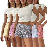 Casual Y2K Pajamas Shorts Soft Plaid Print Shorts Pajama Bottoms