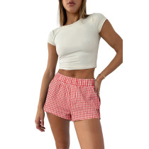 Casual Y2K Pajamas Shorts Soft Plaid Print Shorts Pajama Bottoms