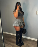 Leather Sexy Solid Zipper Pleated Mini Skirt