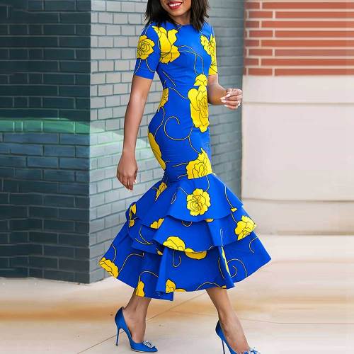 African Printed Dress Multi-layer Fishtail Long Dresses