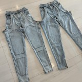 (Pre-Order)Irregular Hollow Patchwork Zipper Stretch Jeans