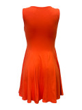 Solid Color Round Neck Sleeveless Pocket Mini Dresses