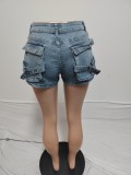 Tight Cargo 3D Pocket Cotton Stretch Denim Shorts