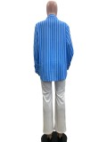 Spring Casual Blue And White Striped Career Loose Shirt