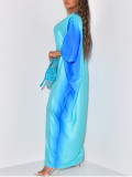 Women's Short Batwing Sleeve V Neck Tie Dye Printed Bodycon Casual Dress