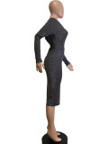 Casual Solid Fold O Neck Long Sleeve Midi Dresses