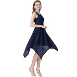 Solid Color Sleeveless V-neck Lace Irregular Dress